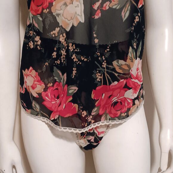 Vintage Natori Floral Cami 2 Pc Lingerie Set-Small-Lace Trim-Adjustable-Hi Cut - Picture 3 of 9